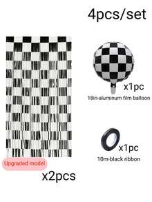 2/1pc Racing Theme Metallic Tinsel Curtains, Black And White Checkered Fringe Curtains, Rain Curtain Balloon Set, Racing Theme Birthday Party Decor Curtains, Theme Party Foil Curtains, "Go Racing" Party Backdrop, Indoor/Outdoor Party Backdrop Decor - Racing - View 14