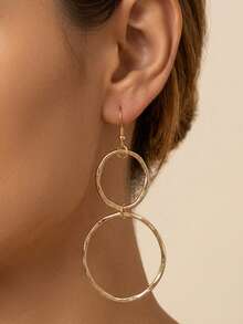 1 Pair Minimalist Hollow Round Hoop Dangle Earrings For Women, Suitable For Casual And Commute Daily Accessories, Versatile Elegant Style - Yellow Gold - View 2