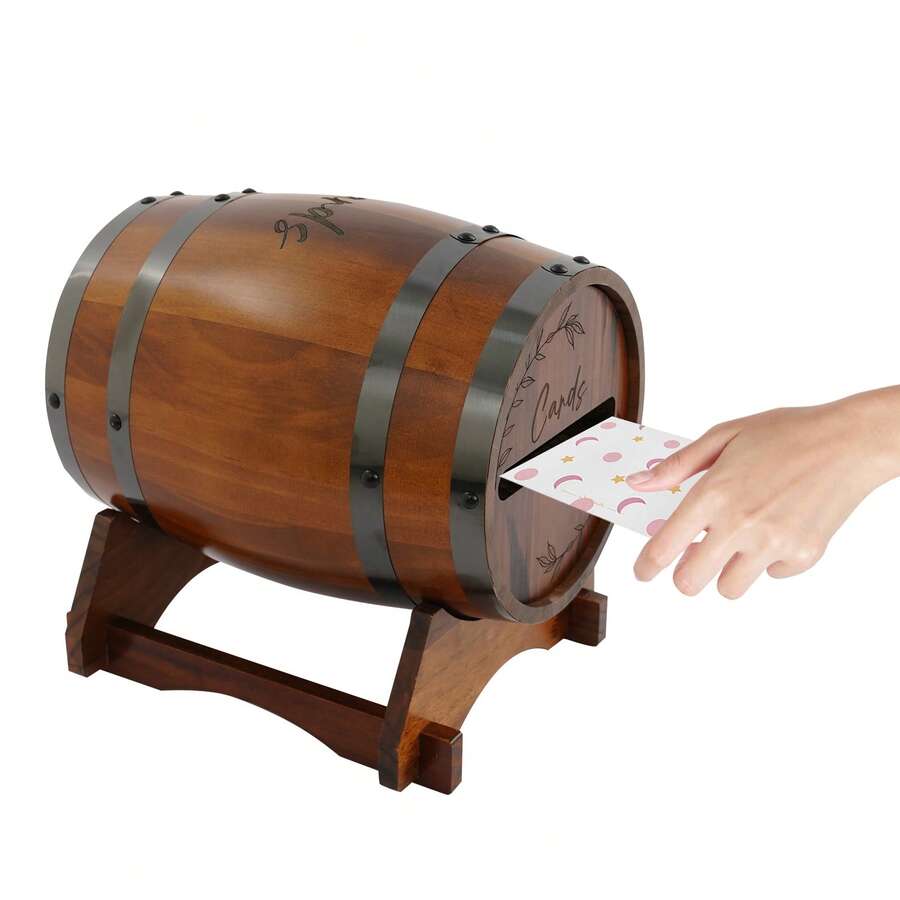 YUNRUX Barrel-Shaped Envelope Box, Wedding Card Box With Base, Barrel-Shaped Pinewood Wedding Card Box - A - View 1