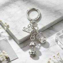 1pc Fitness Style Hollow 2027 Number Keychain, Alloy Dumbbell & Kettlebell Combination Pendant, Personalized Sports Style Bag Charm, Unisex Car Key Accessory, Birthday Holiday Gift Small Item - Multicolor - View 3