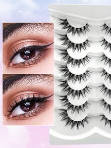 ENCHUW 7 Pairs 3D Fluffy False Eyelashes Thick False Eyelashes Curling 3D Natural Eyelashes Suitable For Holiday Parties False Eyelashes - Black - View 4
