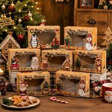 36/72/108pcs Party Box Packs, Christmas Gift Boxes With Window, Santa Claus Snowman Design Rectangular Kraft Paper Mixed Gift Boxes, Christmas Gift Packing Boxes, Merry Christmas Table Decor, Includes Christmas Stickers - Multicolor - View 8
