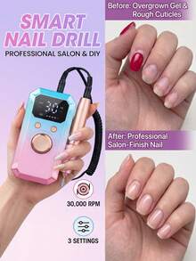 LEVIATECH 1pc Portable USB Rechargeable Electric Nail File, Durable Lightweight Polymer Body Nail Polisher Suitable For Acrylic & Gel Nails Professional Manicure Set Gift - Multi-color (Iridescent) - View 2