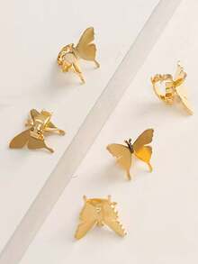 10pcs Metal 3D Butterfly Hair Clips, Braided Hair Pom Pom Clips, DIY Hair Accessories With Decorative Small Clips, For Daily Use, School Occasions - Gold - View 3