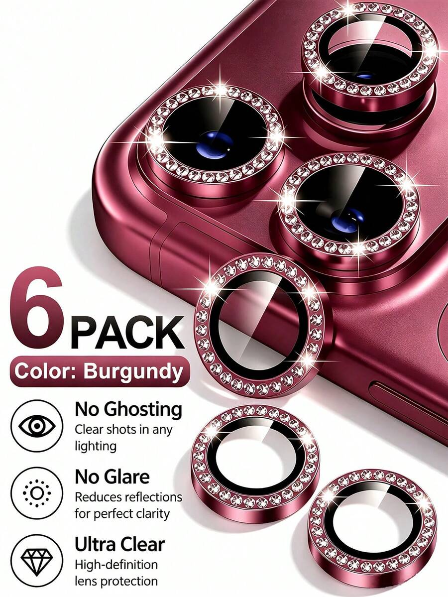 Gorilla Hero 6pcs [Wine Red Lens Protector Ring] Compatible With IPhone 18promax/18pro/18 Series, Ultra Clear Light Transmission Imaging, Restoring True Color Details. High Hardness Material, Resists Daily Sharp Object Contact, Effectively Reduces Scratch Formation, Withstands Impact From Accidental Drops, Reduces Lens Damage. Compatible With IPhone17e/17 Pro Max/17 Pro/17Air/17/16 Pro Max/16 Pro/16 Plus/16/15 Pro Max/15//14/13/12 And Other Models.