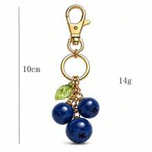 1pc Blueberry Keychain With Glossy Resin Pendant, Alloy Material, Suitable For Women's Wallet And Bag, Bag Charm, Travel Portable, Exquisite Gift - Blue - View 2
