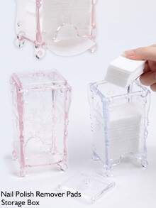 1 Box Nail Makeup Removal Pads Storage Box Translucent Pink/Clear Vintage Elegant Butterfly Pattern Dustproof Container For Pads, Swabs, Beauty Sponges, And Cosmetics Nail Tools Nail Supplies - Multicolor - View 2