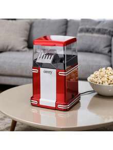 CAMRY Popcorn Maker, Popcorn Machine, Popcorn Popper, Hot Air Popcorn Popper - Retro 1950s Diner Design, 1200W, Oil-Free, Transparent Body, Anti-Slip Feet, Overheat Protection, Red - EU E Type Plug(220-240V) - View 2