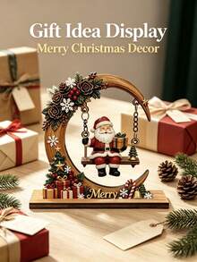 Christmas Crescent Moon Swing Santa Claus Ornament, Exquisite 3D Design With Gift, Bell And Snowflake Details, Suitable For Desktop And Window Display, Christmas Home Decor, Holiday Gift Decoration Craft - A - View 11