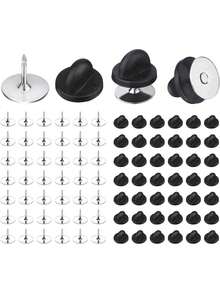 50 Sets Silver & Black Rubber Clutch Pin Backs With Tied Pins Base For Crafts - Multicolor - View 4