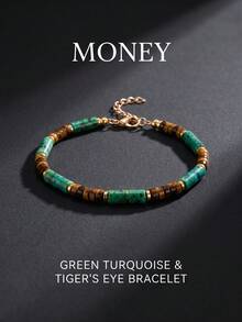 Old Money 風格休閒圓筒形綠瑪瑙與虎眼石串珠手鍊，招財富與繁榮，親膚珠寶，適合男女日常配戴（天然原石形狀與顏色可能有所不同） - 綠色 - 查看 5