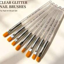 7Pcs Glitter Clear Handle Nail Art Brush Set, Gel Painting Drawing Brushes For Manicure DIY Salon Nail Art Tools - Clear - View 3