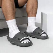 Wuxi lateness time co., ltd Shark Home Slippers Adult Couple Slides Funny Non-Slip Cartoon Slippers Men Outdoor Wear - Distant Mountain Gray - View 1