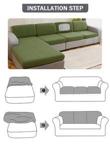 1pc Solid Color High Elasticity Removable Machine Washable Autumn/Winter Sofa Seat Cushion Cover, Suitable For Living Room Polyester Sofa Seat Cushion Cover Backrest Cover - Green - View 9