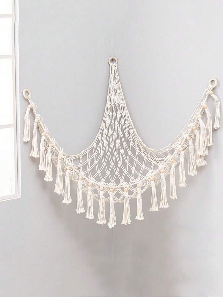 1pc,2pcs,5pcs Boho Stuffed Animals Net Or Hammock, Storage Corner Hanging Net Holder, Mesh Hammock Plush Toy Organizer With Tassel & Hooks For Bedroom Decor - Beige - View 6