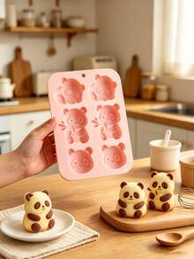 2pcs Cute Panda Shaped Silicone Molds, Home Baking Cake Molds, Handmade Chocolate Jelly Pudding Dessert Making Molds - Multicolor - View 8