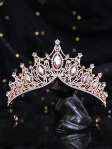 1pc European Style Handmade Crown, Suitable For Wedding Dress, Birthday Party, Banquet, Vow Ceremony, Alloy Rhinestone Crystal - Gold - View 6