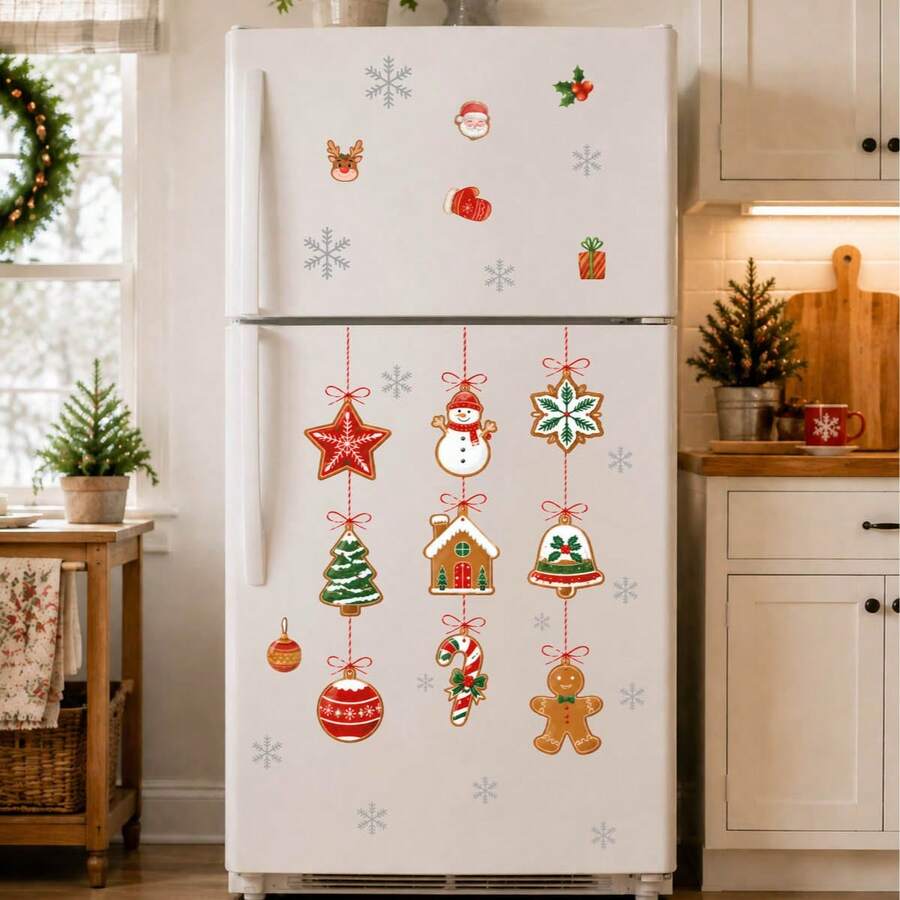 Christmas Appliance Stickers Holiday Hanging Decor Decals For Refrigerator Cabinet Door Dishwasher Laundry Room Decoration Santa Claus Snowman Christmas Tree Pattern - Christmas Wall Decals - View 1