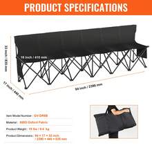 Banco plegable portátil, banco lateral plegable de 6 asientos, banco para acampar al aire libre con bolsa de transporte y respaldo, banco lateral para deportes de equipo para fútbol, pesca, asiento instantáneo sin ensamblaje, negro - Negro - Ver 11