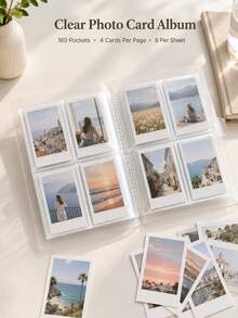 1pc 160-Slot Transparent Photo Album, Can Store Photos, Movie Tickets, Celebrity Cards And Postcards, Also Suitable As An Artistic Scrapbook - A - View 9
