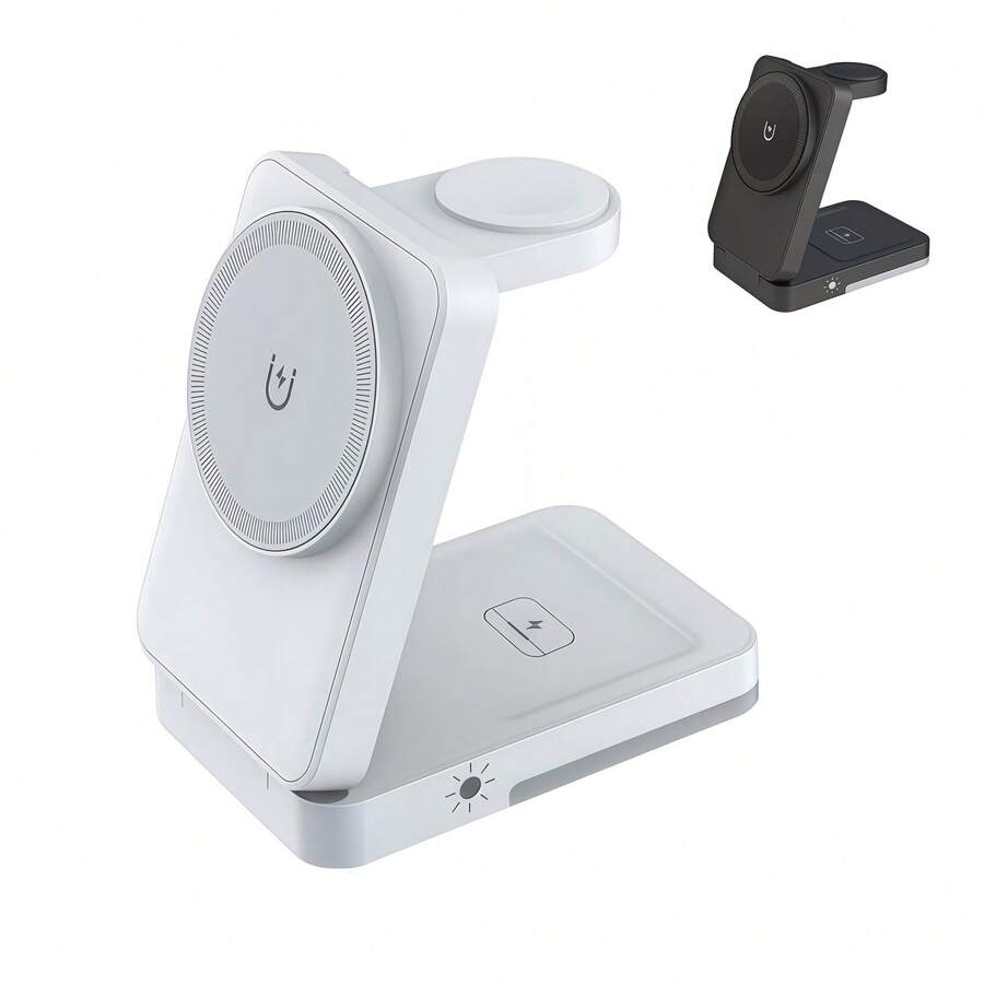 3-In-1 Foldable Wireless Charging Stand With Ambient Light, Portable Travel & Storage, Multi-Device Wireless Charger, Perfect Gift