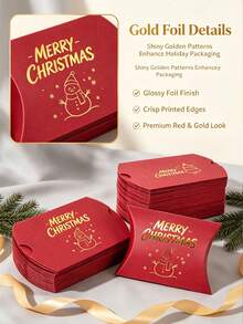 12PCS/Christmas Pillow Gift Boxes, Red Paper Candy Treat Boxes With Gold Foil Stamping, 4.33*2.76 Inch Merry Christmas Cartoon Favor Boxes For Holiday Party Gift Packaging - View 9