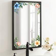 1PC 2D Rose & Lily Mirror Frame Wall Sticker, Bathroom Mirror Corner Floral Self-Adhesive Decorative Decal - Multicolor - View 3