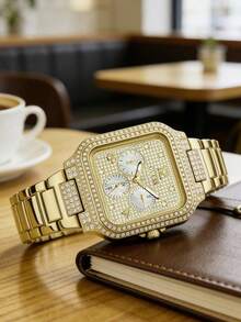 Guess GW0472L2 Men's Quartz Watch, Square Dial With Rhinestones, Gold-Plated Stainless Steel Band, Multifunction Chronograph And Date Display, Luxury Sparkling Starry Dial, Suitable For Business, Banquet, Commute, Qixi Festival Gift - one-size - View 2