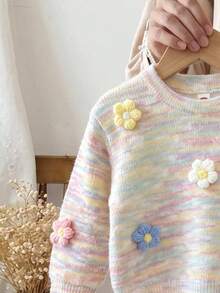 Baby Girl Fashion Multi-Color 3D Floral Sweatshirt And 3D Floral Fashion Denim Flare Pants - Multicolor - View 3