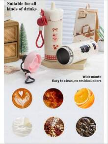 Gift Box Packaging, 600ml 304 Stainless Steel Floating Ball Insulated Cup, Cartoon Animal Pattern Insulated Water Bottle, With Lanyard, Suitable For Portable Travel, Leak-Proof, Suitable For Student Outdoor Drinking Cup, Cat/Bear/Dog/Rabbit And Other Animal Designs Available. - Multicolor - View 11