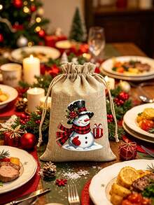 5/12pcs Christmas Burlap Gift Bags, Christmas Gift Bags, Reusable Drawstring Bags, 5 Christmas-Themed Designs Randomly Shipped, Suitable For Christmas Party Favors, Birthday Gifts, Christmas Tree Decorations - Type a - View 5
