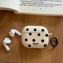 極簡波點黑白藍牙耳機保護殼 Pro 3，相容第 3 代，保護殼相容 Apple 第 2 代新機型，獨特心形吊飾防摔設計，相容第 4 代，生日禮物、派對禮物、春季週年紀念禮物 - 保護套+圓扣環 - 查看 3