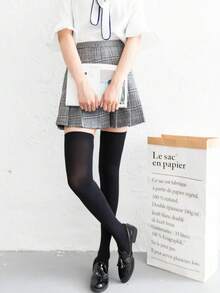 1pc Plus Size Over Knee Long Stockings, Slimming Thigh High Socks Super Elastic Velvet Breathable No Snagging - Black - View 8