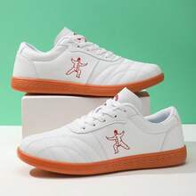 Men's Faux Leather Tai Chi Kung Fu Shoes, Lace‑Up Non‑Slip Martial Arts Training Sneakers - White - View 3