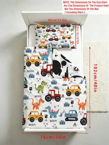 1pc Dinosaur & Construction Vehicle Kids Duvet Cover Set, 100% Polyester Double-Sided Duvet Cover (No Insert), Machine Washable, Suitable For Newborn/Infant/Toddler Bed, Holiday Gift - Multicolor - View 14