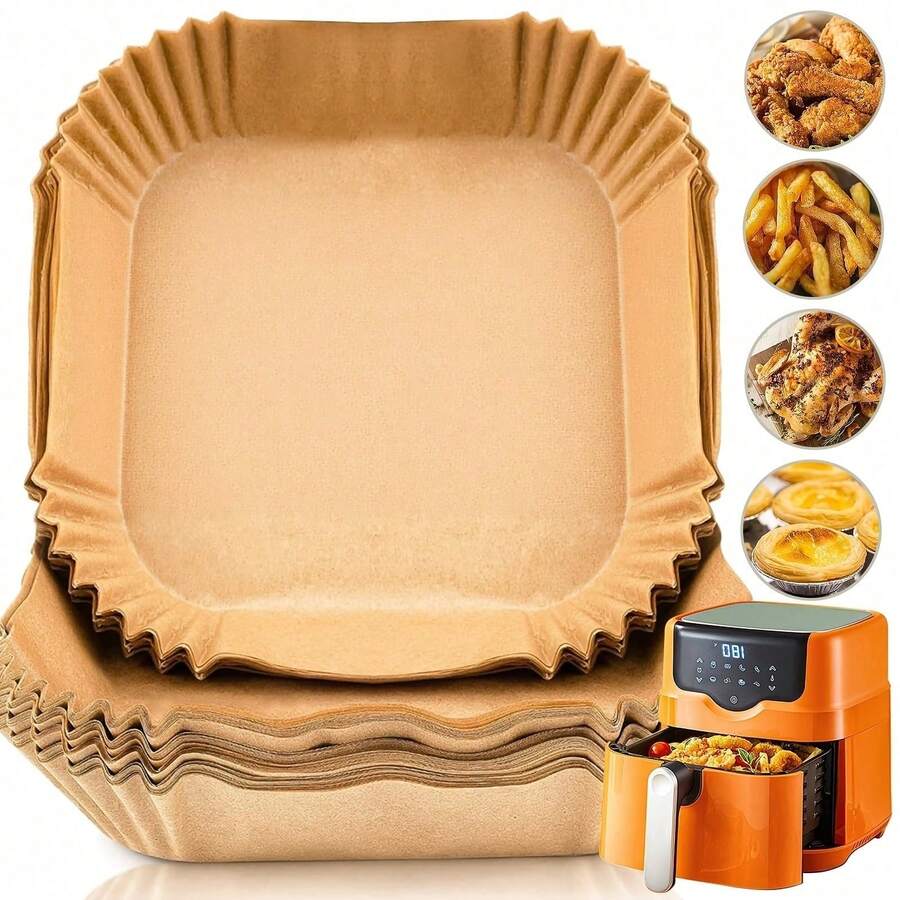 25/50/100pcs Air Fryer Paper Liners, Square, Kitchen Accessories, Non-Stick Baking Paper, Air Fryer Accessories, Oil-Proof And Waterproof, Suitable For Baking, Roasting And Microwave Use - Multicolor - View 1