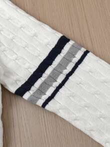 Cardigan Rajut Leher V Lengan Bergaris Warna-warni Gaya Mahasiswa Laki-laki, Cocok untuk Pakaian Kasual Sehari-hari di Sekolah, Musim Semi, Musim Gugur, Musim Dingin - Putih - View 9