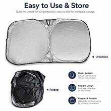 Windshield Sun Shade, Foldable (Includes Storage Bag), Front Window Sun Shade, Blocks UV Rays, Keeps Your Car Cool, Universal Thickened Sun Protection Board For Car Interior - 145*80cm - View 5