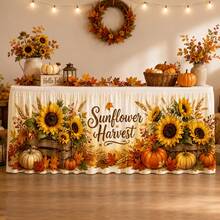 1pc Sunflower Harvest Wooden Box Pumpkin Wheat Maple Leaf Berry Autumn Thanksgiving Farm Tablecloth Decor - A - View 5