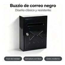 Buzón de Pared Owkuan Negro con Cerradura para Exterior y 2 Llaves,Buzón de paquetería de acero inoxidable reforzado para montaje en pared,Buzón escolar de pared resistente a la lluvia - Negro - Ver 5