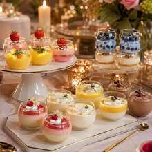 1/10/20/30/40/50/60/80/100pcs Spherical Transparent Mini Dessert Bowl Set, Minimalist Round Belly Design With Outstanding Aesthetics, Easy To Arrange And Display, Suitable For Dessert Table, Banquet Party, Coffee Shop, Bakery Store, Serving Ice Cream, Pudding, Small Desserts, Enhancing Table Atmosphere, Multi-Specification Practical Dessert Container - Clear - View 4