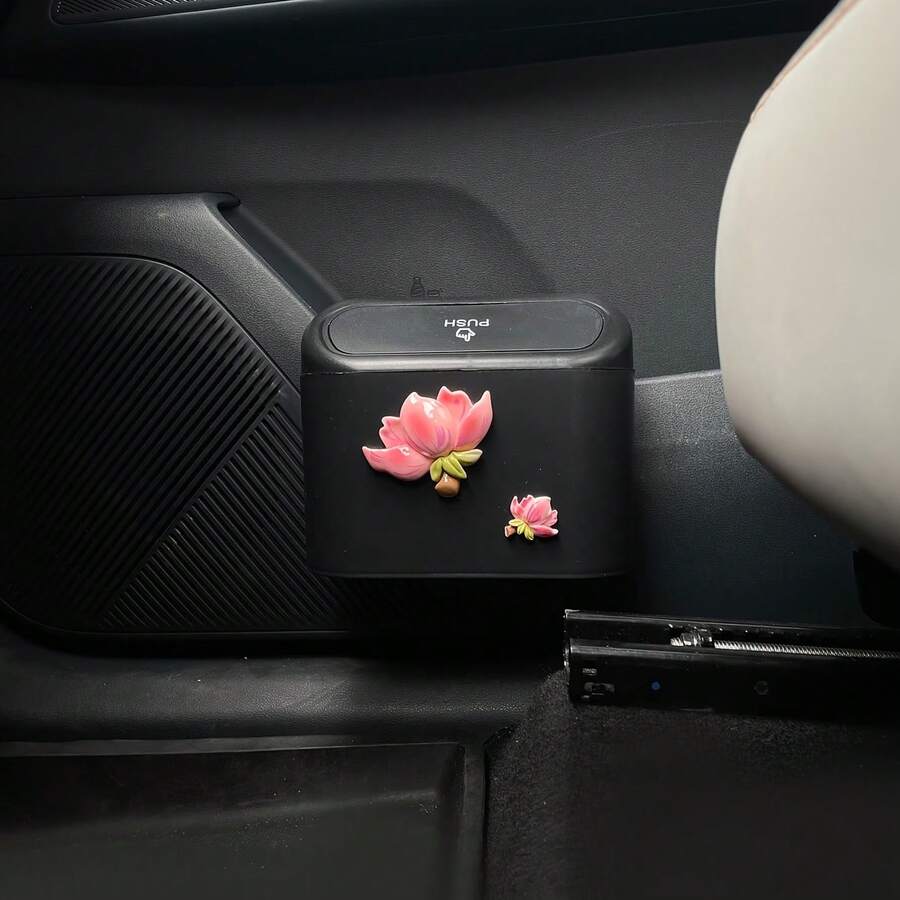 1pc Resin Peach Blossom Cherry Blossom Car Trash Can, Multi-Functional Car Door Hanging Storage Bucket, Floral Decorative Accessory, Front And Rear Row Umbrella And Miscellaneous Item Storage, Car Interior Organizer - Multicolor - View 1