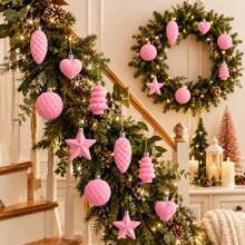 10Pcs Flocked Ornaments For Christmas Tree Holiday Hanging Decorations - Pink - View 5