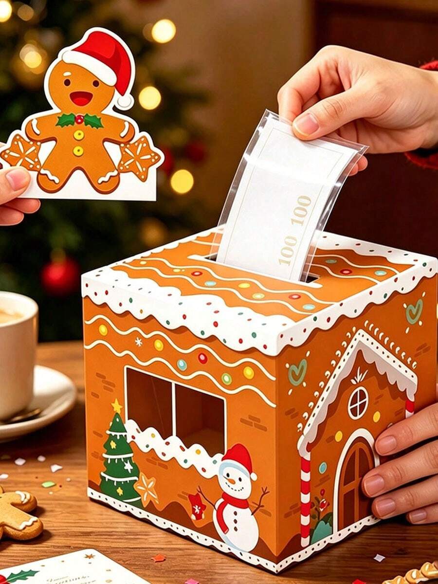 1 Set Christmas Cash Gift Box, Pull-Out Cash Gift Holder, Includes Pull-Out Card And 30 Transparent Bags, Fun Gift-Giving Way, Christmas Party Decoration Gift, Surprise Gift Box - View 1