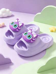 Children's Cute 3D Big Eye Cat Slippers EVA Soft Thick Sole Anti-Slip Open Toe Slides Girls Home Bathroom Indoor Slippers - Purple - View 8
