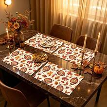 1/4/6pcs Autumn Series Football & Autumn Leaf Pattern Printed Placemats, Heat-Resistant Table Mats For Home Kitchen/Dining Table Protection, Kitchen Table Party Decor - Multicolor - View 4