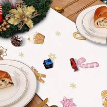 1pc Gingerbread Man Christmas Table Runner, Candy Cane Seasonal Winter Holiday Table Decor, Suitable For Kitchen Home Decoration, Gingerbread Man Theme Sweet Christmas Table Decoration - A - View 3