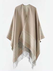 1pc Multi-Color European & American Autumn/Winter Men's Geometric Jacquard Fringe Cape Shawl, Loose Warm Thick Cardigan Scarf 2-In-1 - Multicolor - View 5