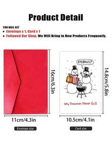 1pc "Why Snowmen Never Grill" Funny Christmas Card With Envelope - Humorous Snowman Joke Greeting For Holiday Parties, Blank Inside - Multiple Styles - View 5