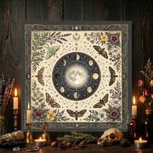 1pc Moon Phase Moth Tarot Cloth, Vintage Constellation Floral Altar Tablecloth, Witchy Botanical Divination Mat, Mystical Astrological Spiritual Home Decor Tapestry - Black - View 3